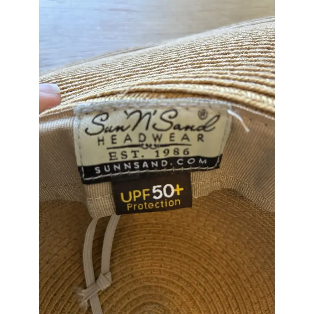 Coastal Grandma Sun 'N Sand Wide Brim Floppy Straw Hat Shell & Pearl Trim UPF 50